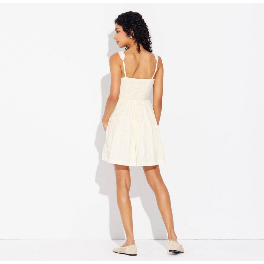 Women's Wild Fable Lace Trim Button Front Mini Dress Cream Small - Picture 2 of 9